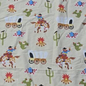 Vintage Bibb Co Full Flat Fitted Sheet Set Western Cowboy Cactus Boys Room 98x64